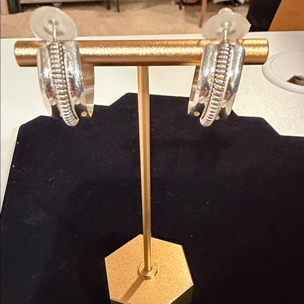 Navajo Sterling Silver coiled half hoop earrings. 1” Diameter. Beautiful!